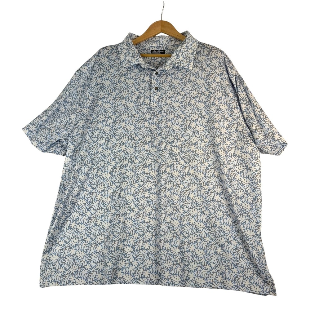 Ben Hogan Performance Golf Polo‎ 3XL Blue Floral Leaf Short Sleeve
